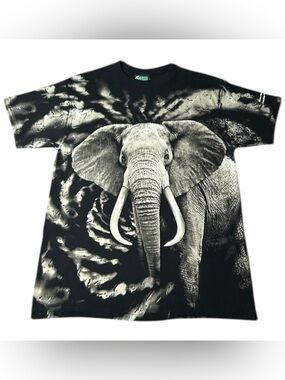 Vintage 90s Elephant Radical Nature Animal All Over Print T Shirt
